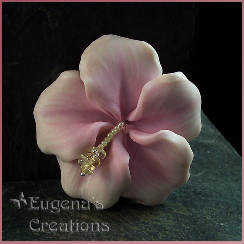 One-of-a-kind polymer clay hibiscus focal bead