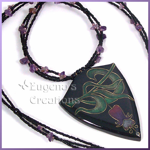 One-of-a-kind necklace with a faux cloisonne focal bead