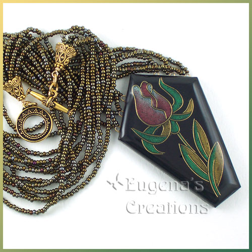 One-of-a-kind necklace with a faux cloisonne focal bead