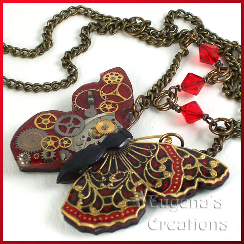 One-of-a-kind necklace with a steampunk butterfly