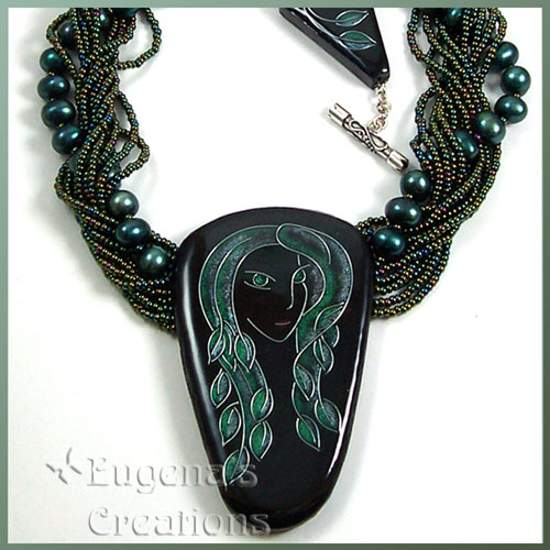 One-of-a-kinf necklace with faux cloisonne focal bead inspired by Ukranian folklore