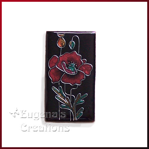 Faux cloisonne pendant with a red poppy design in Art Nouveau style